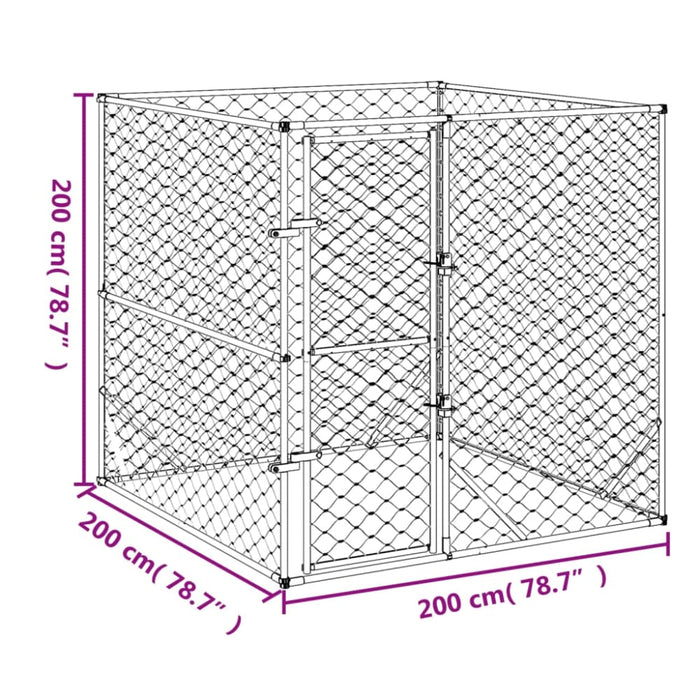 Outdoor Dog Kennel Silver 2x2x2 m Galvanised Steel Optlia