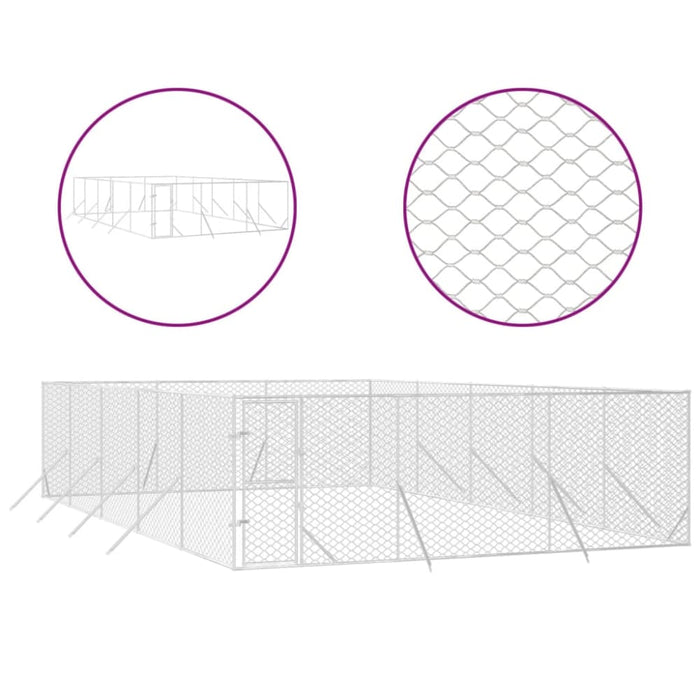 Outdoor Dog Kennel Silver 6x10x2 m Galvanised Steel Tokbalo