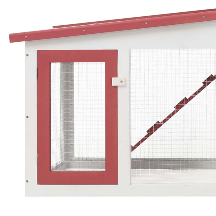 Outdoor Large Rabbit Hutch Red and White Wood Oibnap