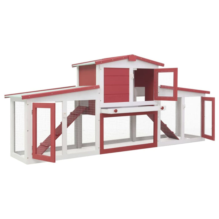 Outdoor Large Rabbit Hutch Red and White Wood Oibnap