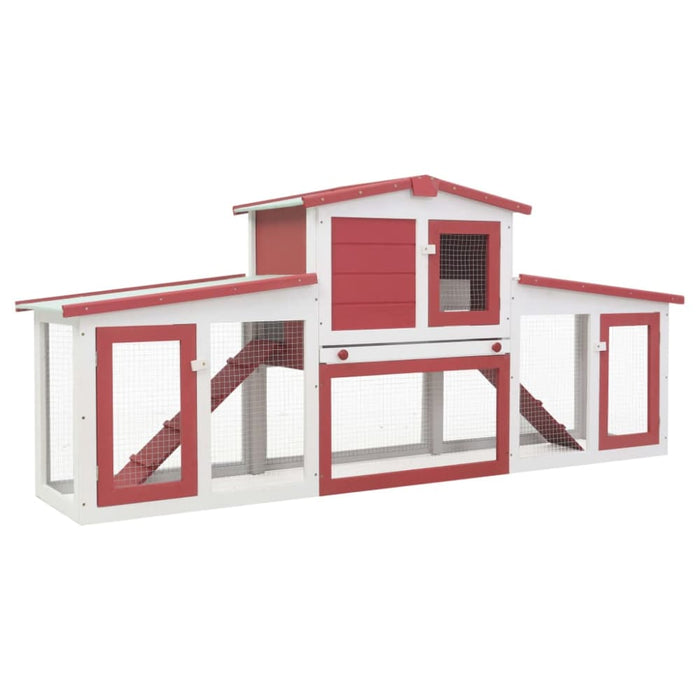 Outdoor Large Rabbit Hutch Red and White Wood Oibnap