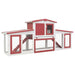 Outdoor Large Rabbit Hutch Red and White Wood Oibnap