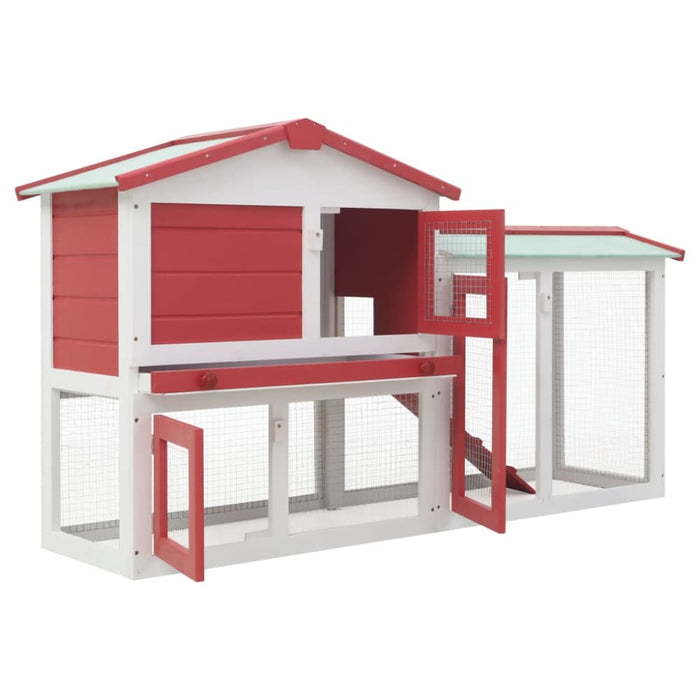 Outdoor Large Rabbit Hutch Red and White Wood Oibnax