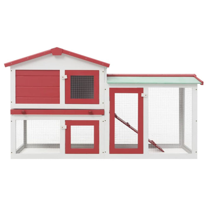 Outdoor Large Rabbit Hutch Red and White Wood Oibnax