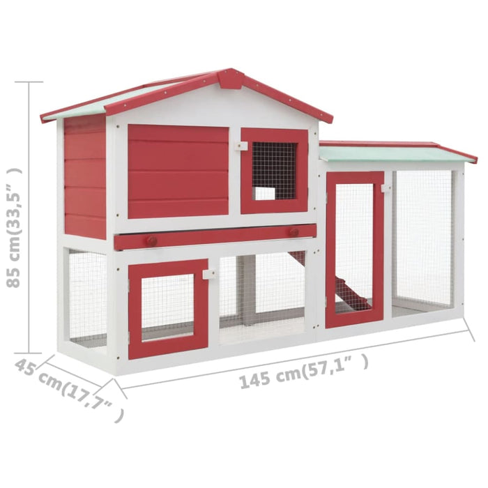 Outdoor Large Rabbit Hutch Red and White Wood Oibnax