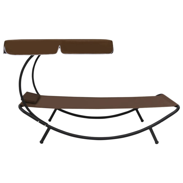 Outdoor Lounge Bed with Canopy & Pillow Brown Anbin