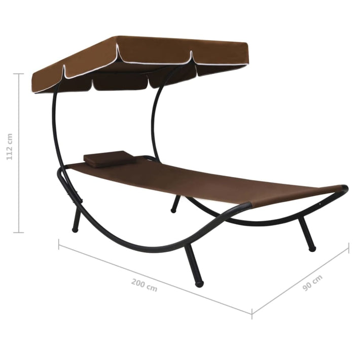 Outdoor Lounge Bed with Canopy & Pillow Brown Anbin