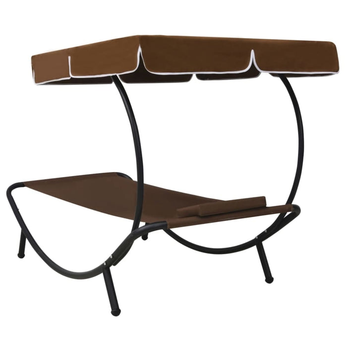 Outdoor Lounge Bed with Canopy & Pillow Brown Anbin