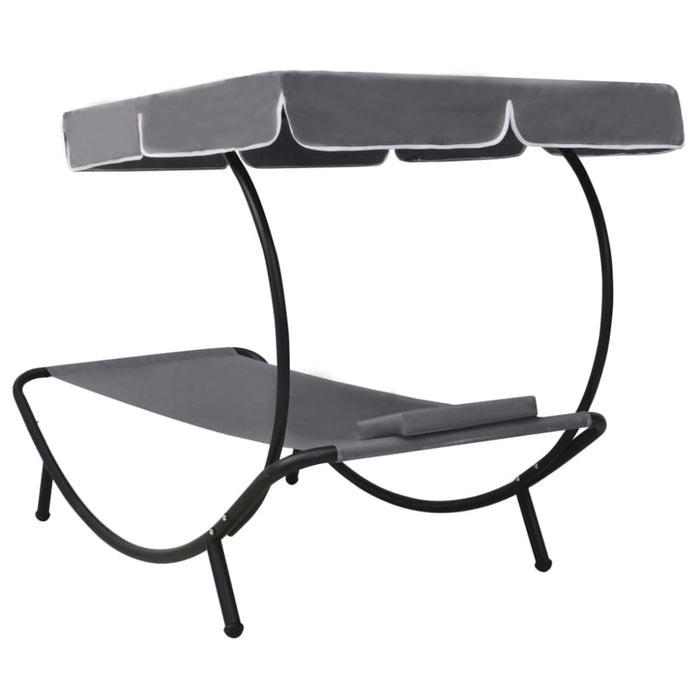 Outdoor Lounge Bed with Canopy & Pillow Grey Anbik