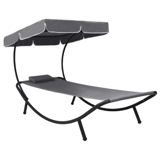 Outdoor Lounge Bed with Canopy & Pillow Grey Anbik