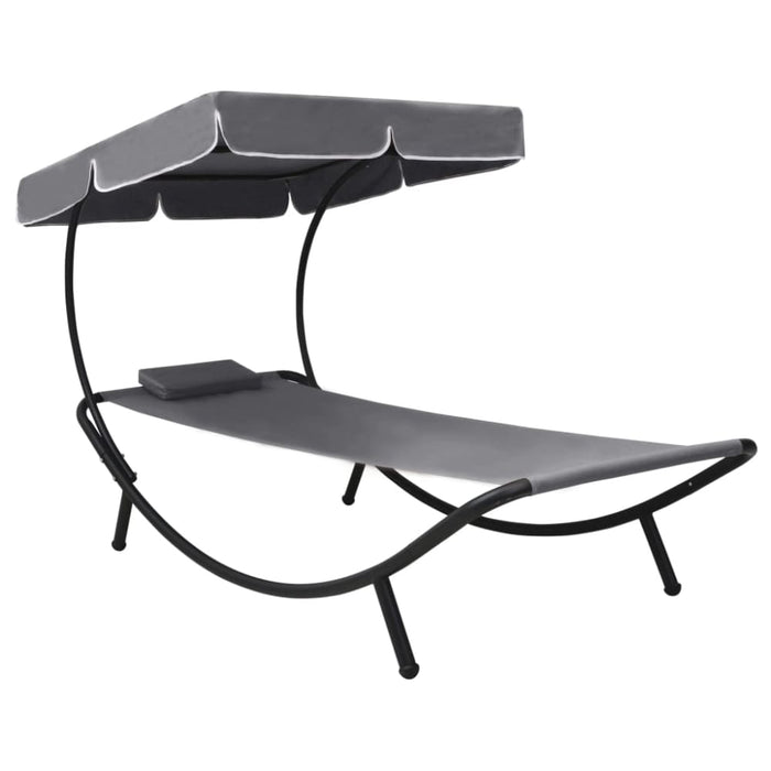 Outdoor Lounge Bed with Canopy & Pillow Grey Anbik
