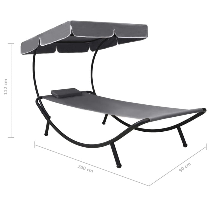 Outdoor Lounge Bed with Canopy & Pillow Grey Anbik