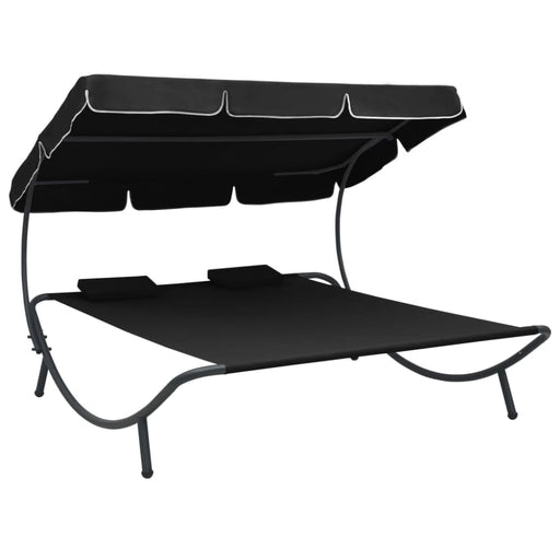 Outdoor Lounge Bed with Canopy and Pillows Black Totpxo