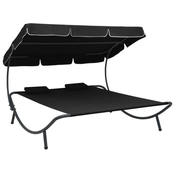 Outdoor Lounge Bed with Canopy and Pillows Black Totpxo