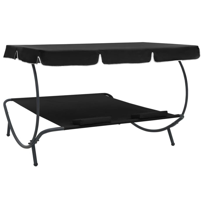 Outdoor Lounge Bed with Canopy and Pillows Black Totpxo