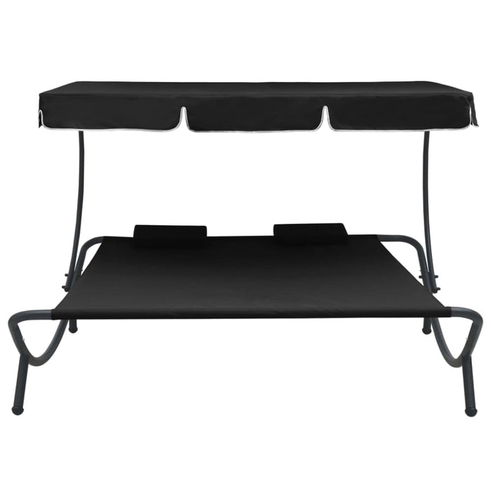 Outdoor Lounge Bed with Canopy and Pillows Black Totpxo