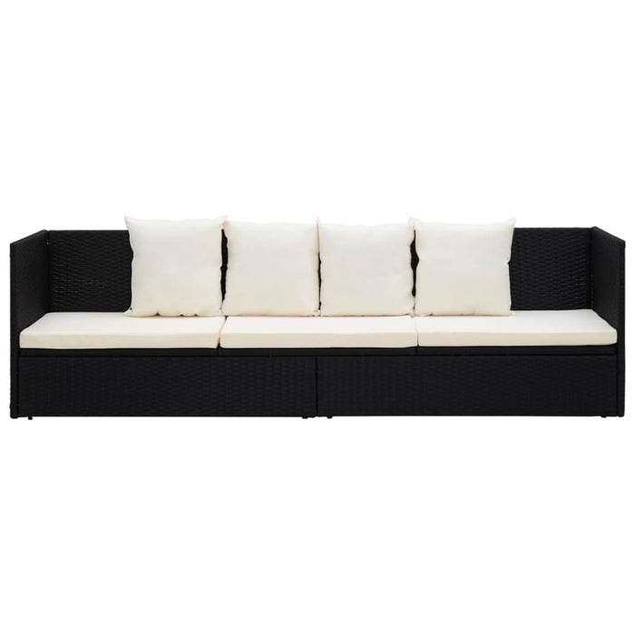 Outdoor Lounge Bed with Cushion & Pillows Poly Rattan Black