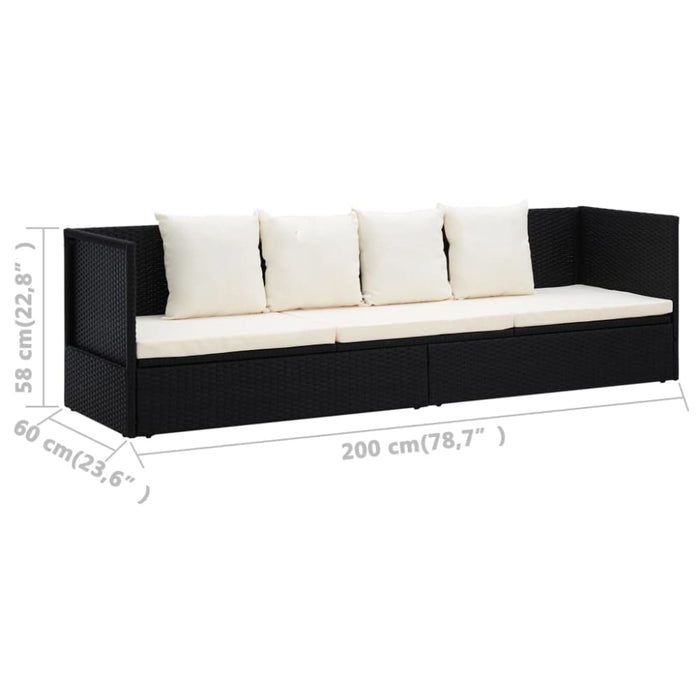 Outdoor Lounge Bed with Cushion & Pillows Poly Rattan Black
