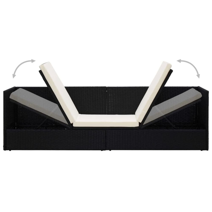 Outdoor Lounge Bed with Cushion & Pillows Poly Rattan Black