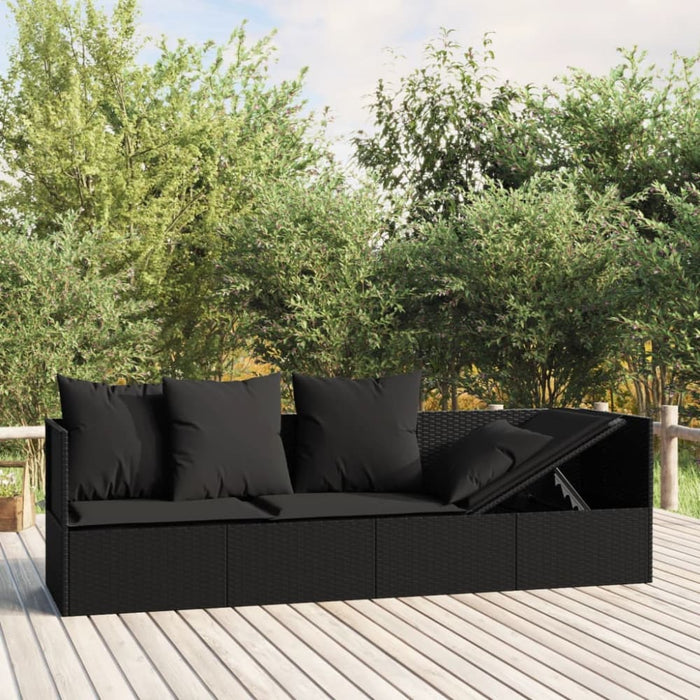 Outdoor Lounge Bed with Cushions Black Poly Rattan Tokplp
