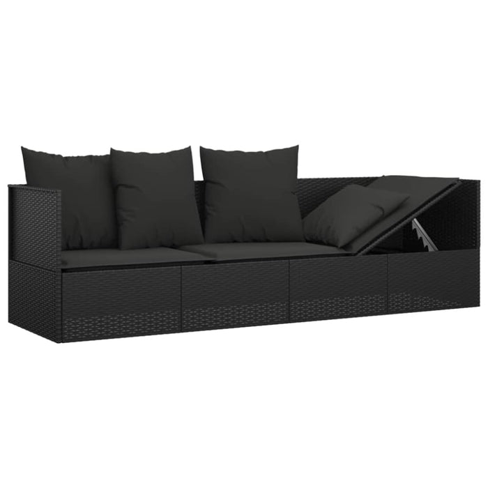 Outdoor Lounge Bed with Cushions Black Poly Rattan Tokplp