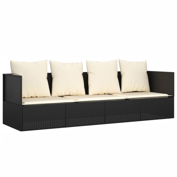 Outdoor Lounge Bed with Cushions Black Poly Rattan Tokplx