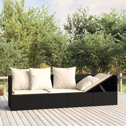 Outdoor Lounge Bed with Cushions Black Poly Rattan Tokplx