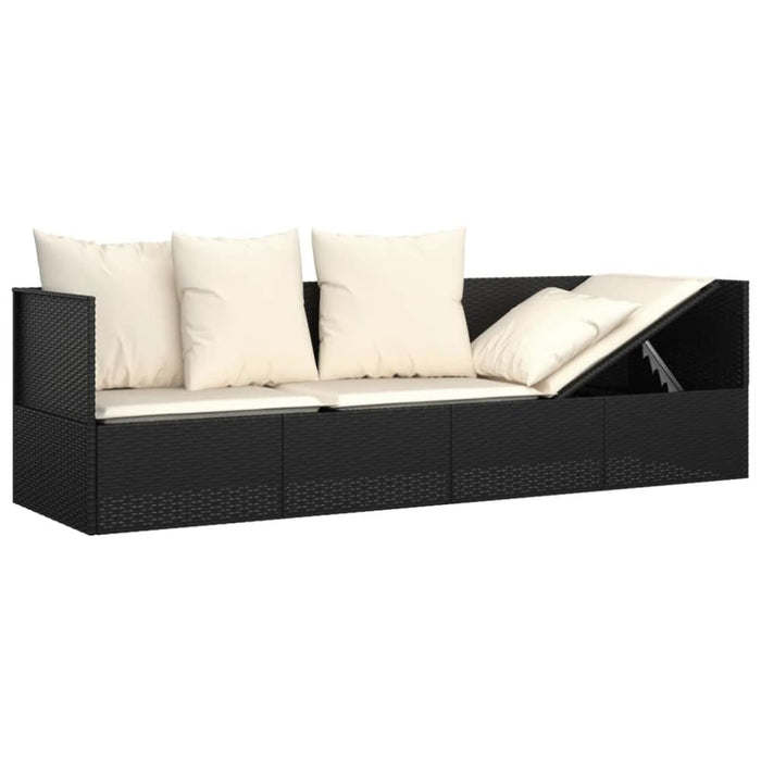 Outdoor Lounge Bed with Cushions Black Poly Rattan Tokplx