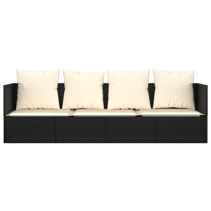 Outdoor Lounge Bed with Cushions Black Poly Rattan Tokplx