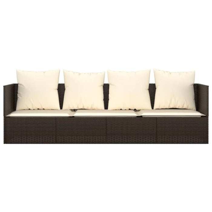 Outdoor Lounge Bed with Cushions Brown Poly Rattan Tokplt