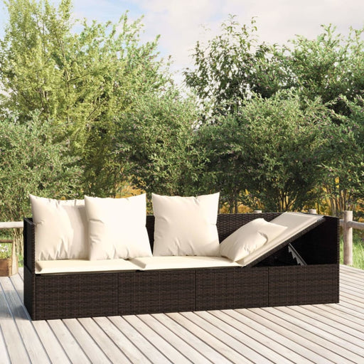 Outdoor Lounge Bed with Cushions Brown Poly Rattan Tokplt