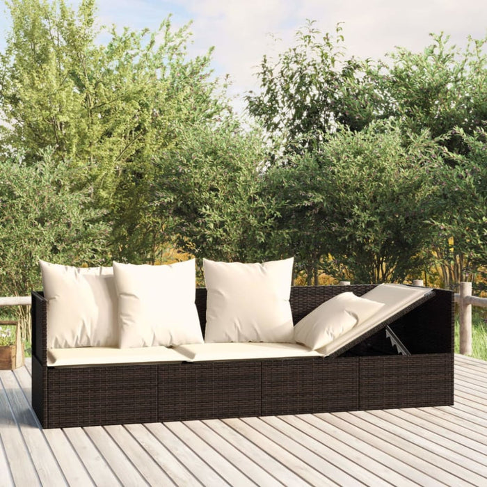 Outdoor Lounge Bed with Cushions Brown Poly Rattan Tokplt