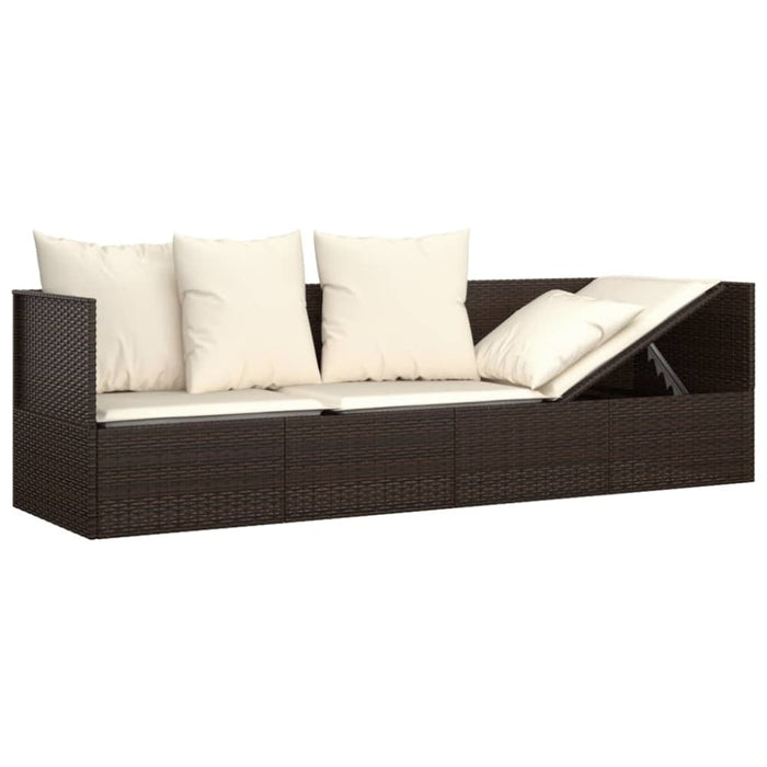 Outdoor Lounge Bed with Cushions Brown Poly Rattan Tokplt