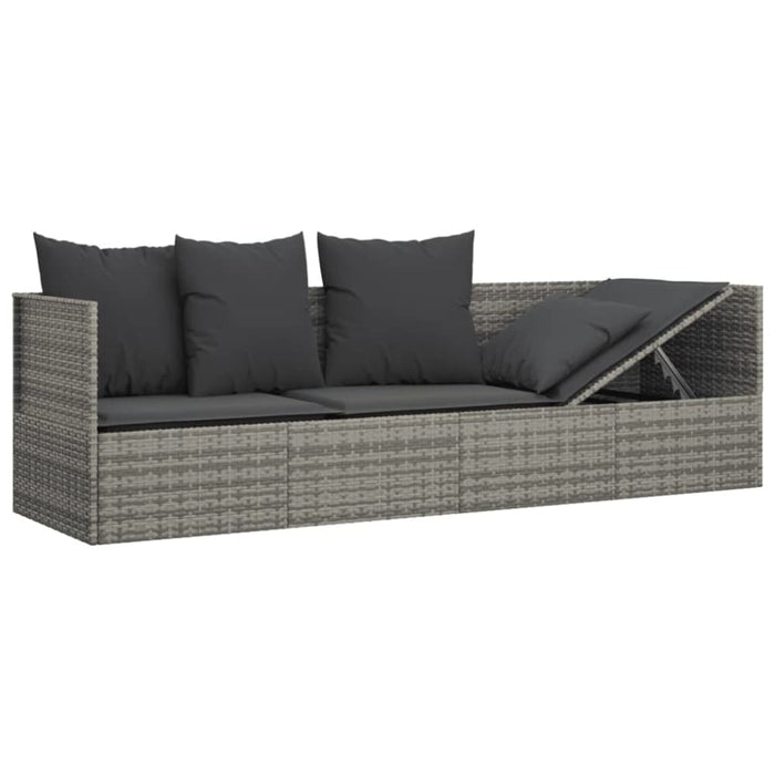 Outdoor Lounge Bed with Cushions Grey Poly Rattan Tokpla
