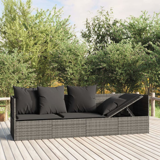 Outdoor Lounge Bed with Cushions Grey Poly Rattan Tokpla