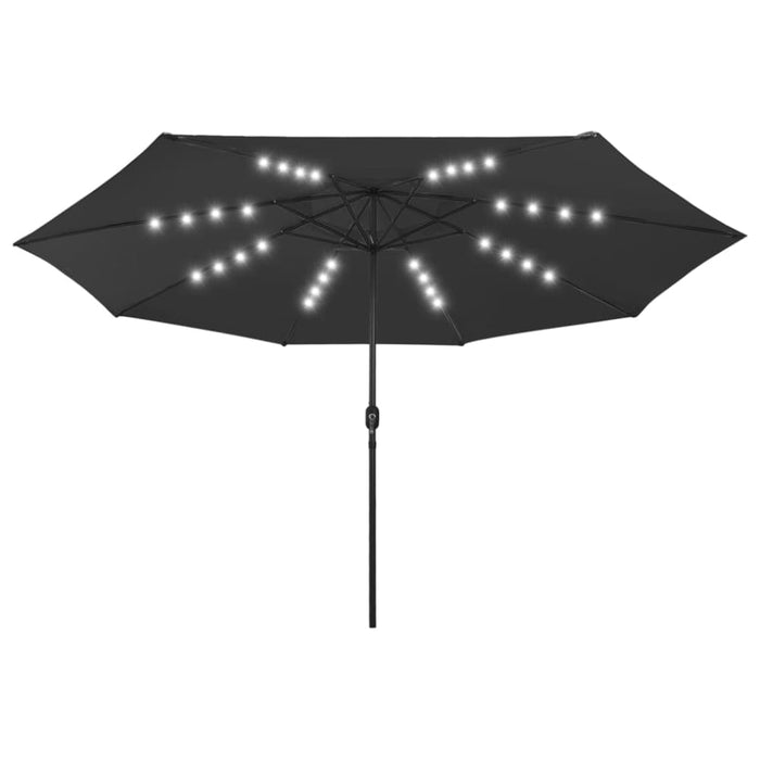 Outdoor Parasol With Led Lights And Metal Pole 400 Cm Black