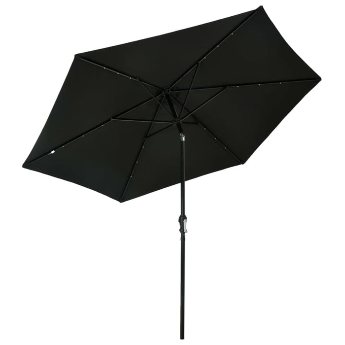 Outdoor Parasol With Led Lights And Steel Pole 300 Cm Black