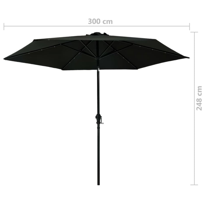 Outdoor Parasol With Led Lights And Steel Pole 300 Cm Black