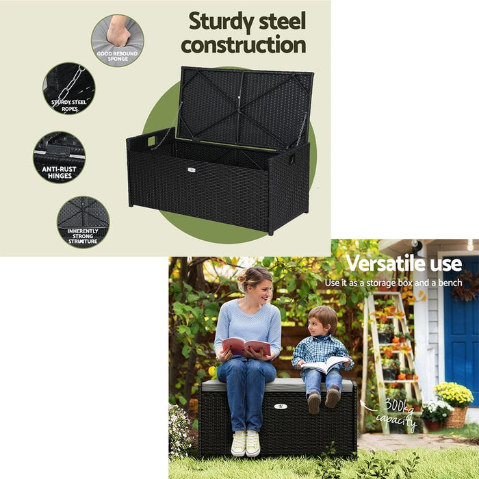 Outdoor Storage Bench Box Garden Sheds Tools Wicker Cushion