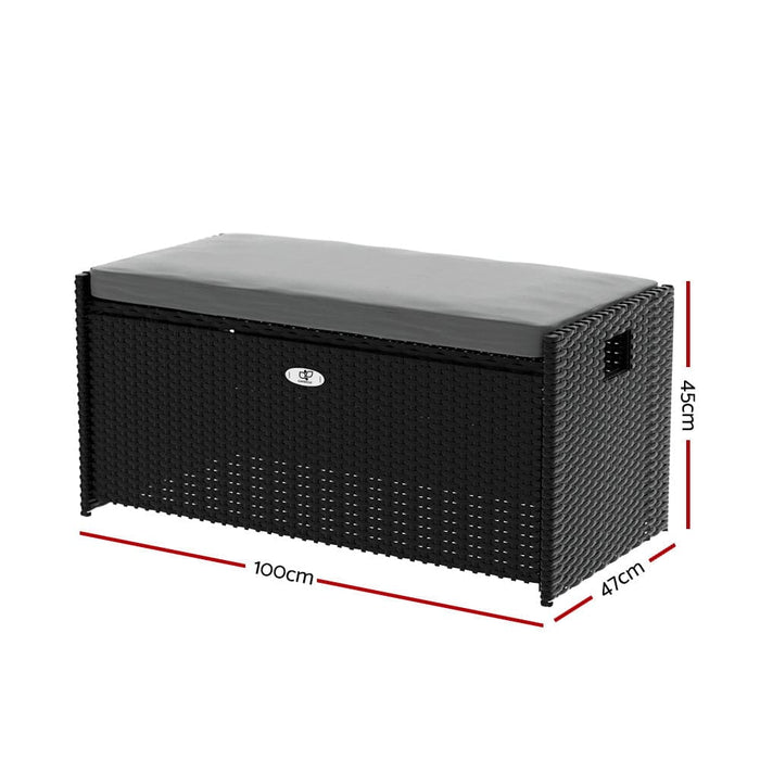 Outdoor Storage Bench Box Garden Sheds Tools Wicker Cushion