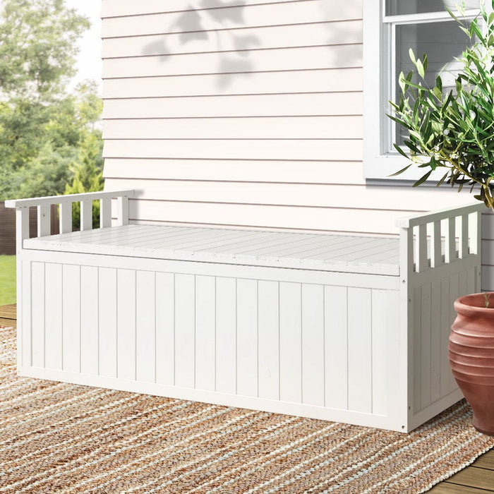 Outdoor Storage Box Wooden Garden Bench 129cm Chest Tool