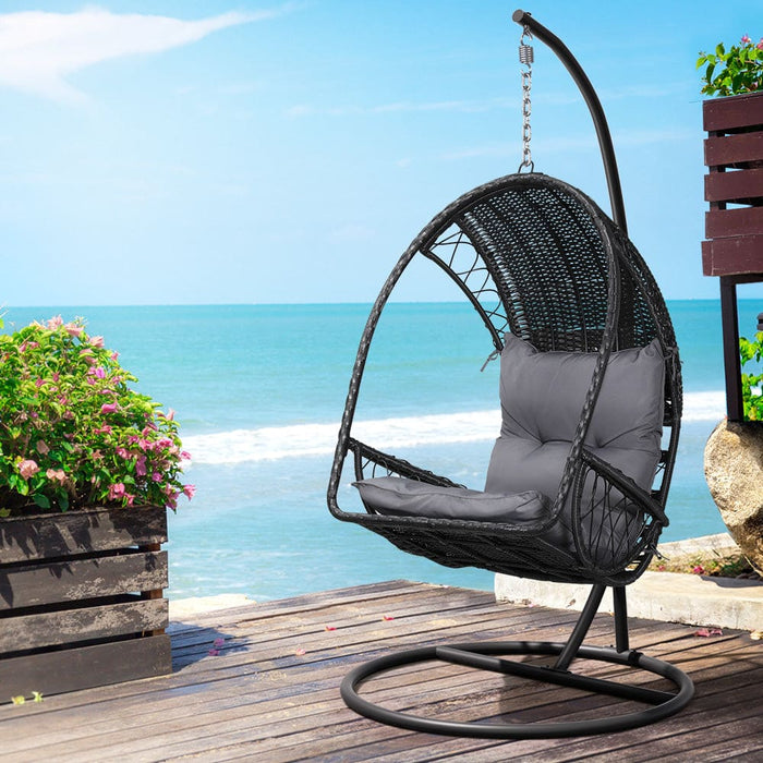 Outdoor Egg Swing Chair with Stand Cushion Wicker Armrest