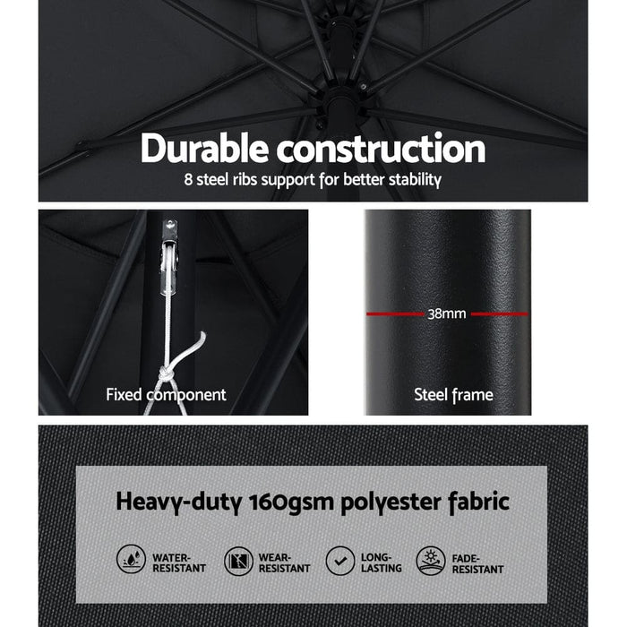 Outdoor Umbrella 3m Base Beach Pole Garden Tilt Sun Patio Uv