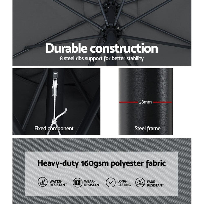 Outdoor Umbrella 3m Base Beach Pole Garden Tilt Sun Patio Uv