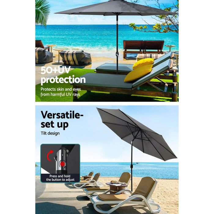 Outdoor Umbrella 3m Base Beach Pole Garden Tilt Sun Patio Uv