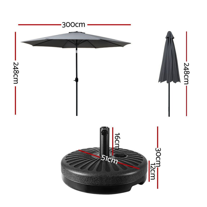 Outdoor Umbrella 3m Base Beach Pole Garden Tilt Sun Patio Uv