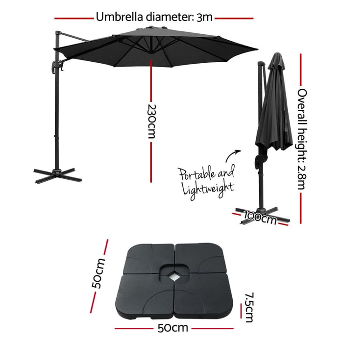 Outdoor Umbrella 3m Base Cantilever Beach Stand Sun Roma