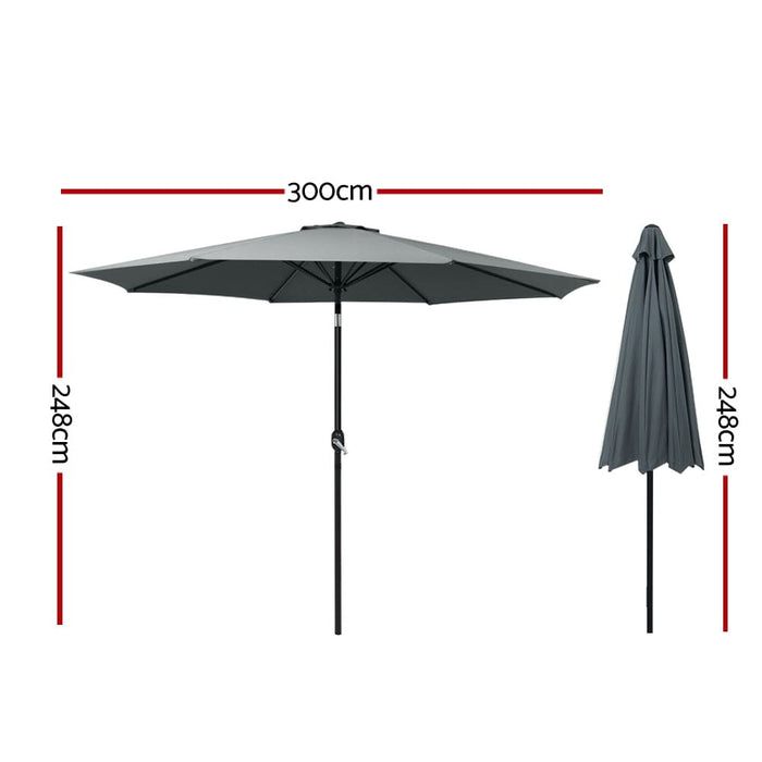 Outdoor Umbrella 3m Umbrellas Garden Beach Tilt Sun Patio