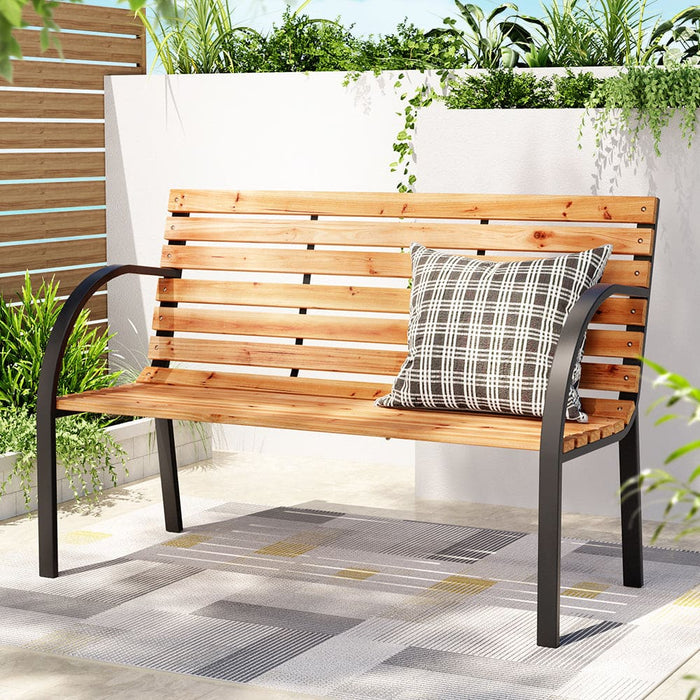 Outdoor Wooden Garden Bench Steel 2 Seater Patio Furniture