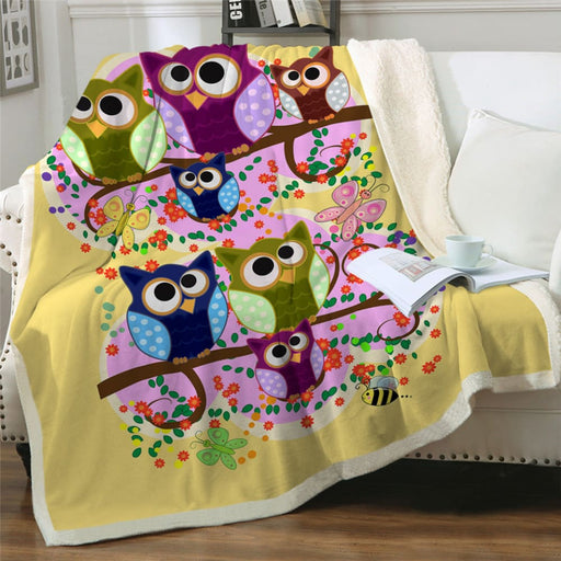 Owls Fluffy Blanket Colourful Furry Bird Sherpa Watercolour